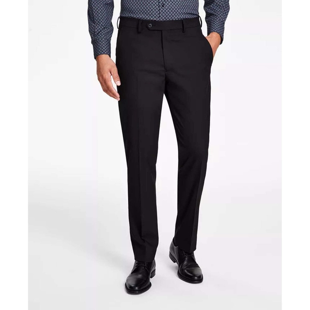 Alfani Pants Mens 38x32 Slim Fit Flat Front Dress Pants Black Trousers Formal